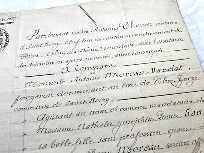 Late 19th century French notarial act from 1889, a handwritten legal document with Republic stamp and elegant script.