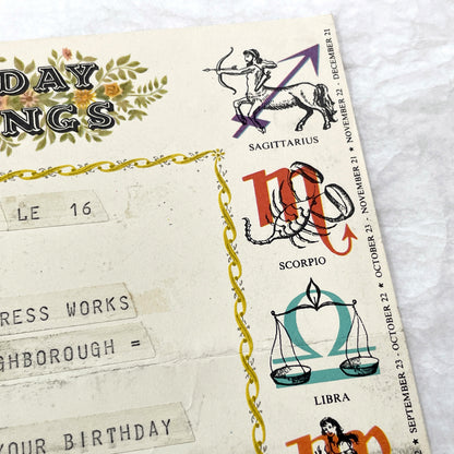 1950s - Vintage GPO Birthday Greetings Telegram with Zodiac Signs - Mid-Century British Post Office Astrological Message - UK Document