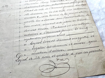 Late 19th century French notarial act from 1889, a handwritten legal document with Republic stamp and elegant script.