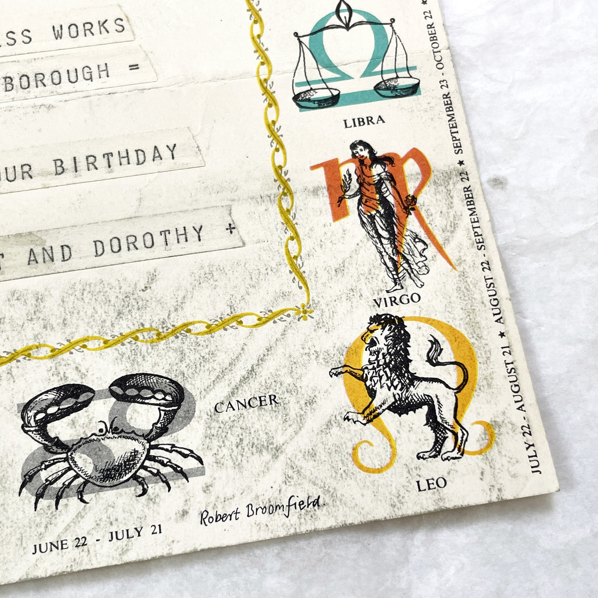 1950s - Vintage GPO Birthday Greetings Telegram with Zodiac Signs - Mid-Century British Post Office Astrological Message - UK Document