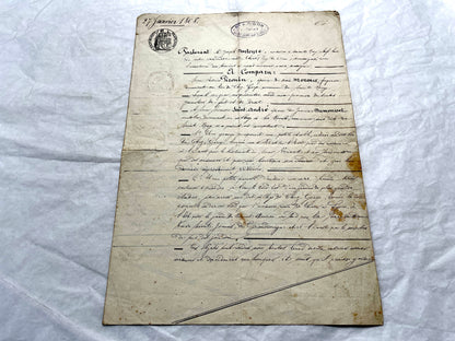 Mid 19th century French Notarial Act, dated 1868, featuring handwritten script and official stamps.