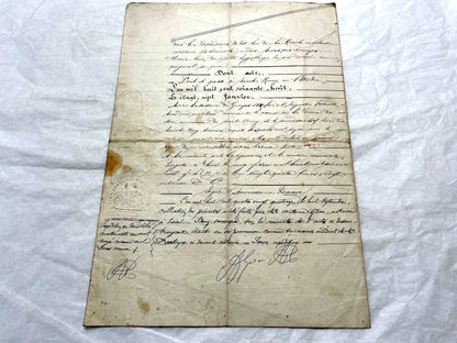 Mid 19th century French Notarial Act, dated 1868, featuring handwritten script and official stamps.