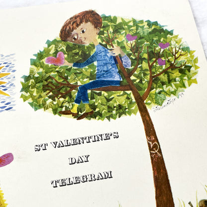 1960s - Vintage St Valentine's Day Telegram - Unique Illustrated Greeting Card - Mid-Century Romantic Gift
