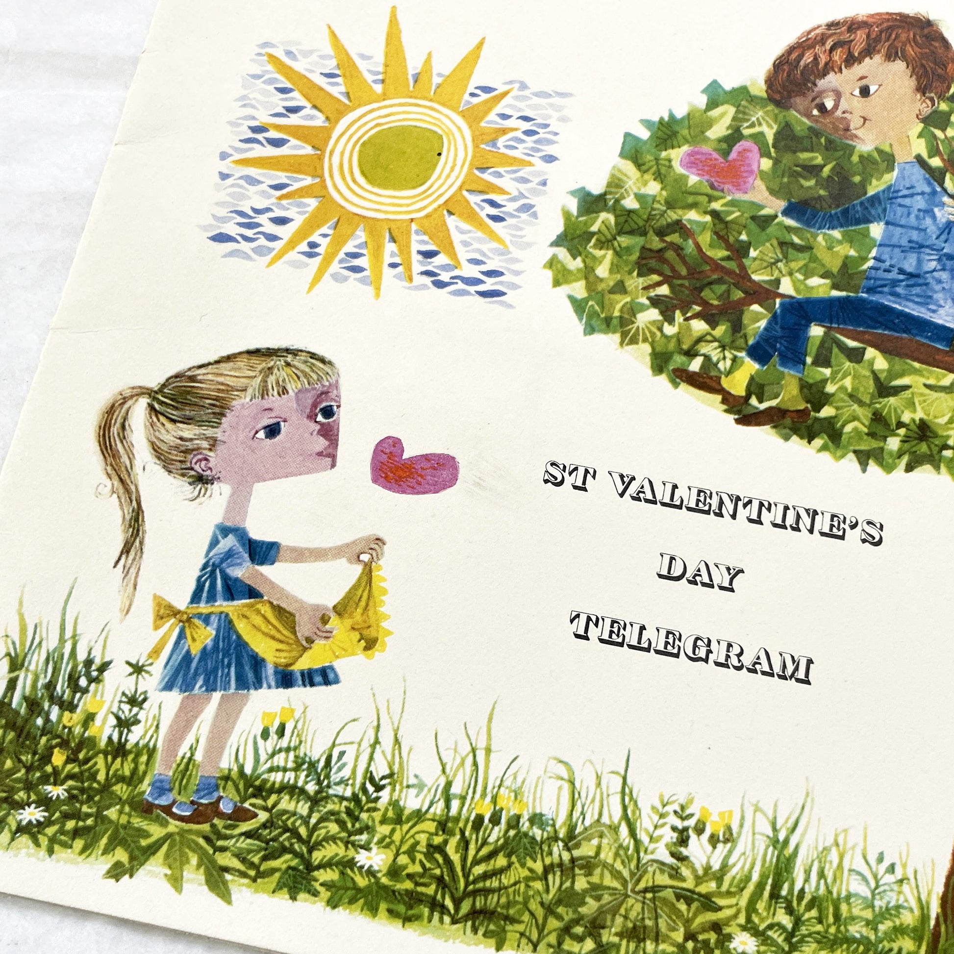 1960s - Vintage St Valentine's Day Telegram - Unique Illustrated Greeting Card - Mid-Century Romantic Gift