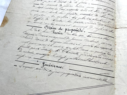 Mid 19th century French Notarial Act, dated 1868, featuring handwritten script and official stamps.