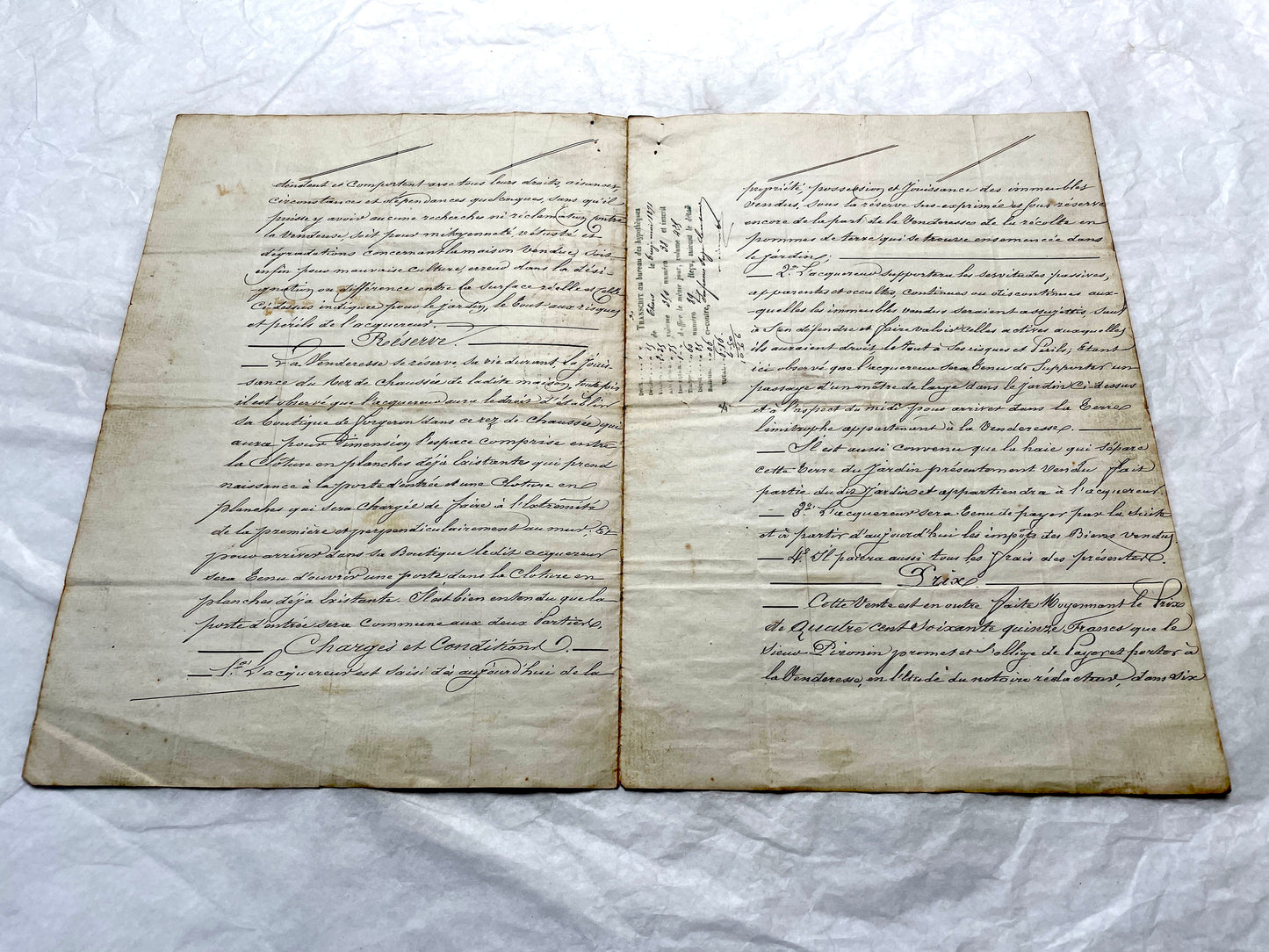 Mid 19th Century French Notarial Act from 1841 with ornate script and an Imperial stamp, a vintage legal document.