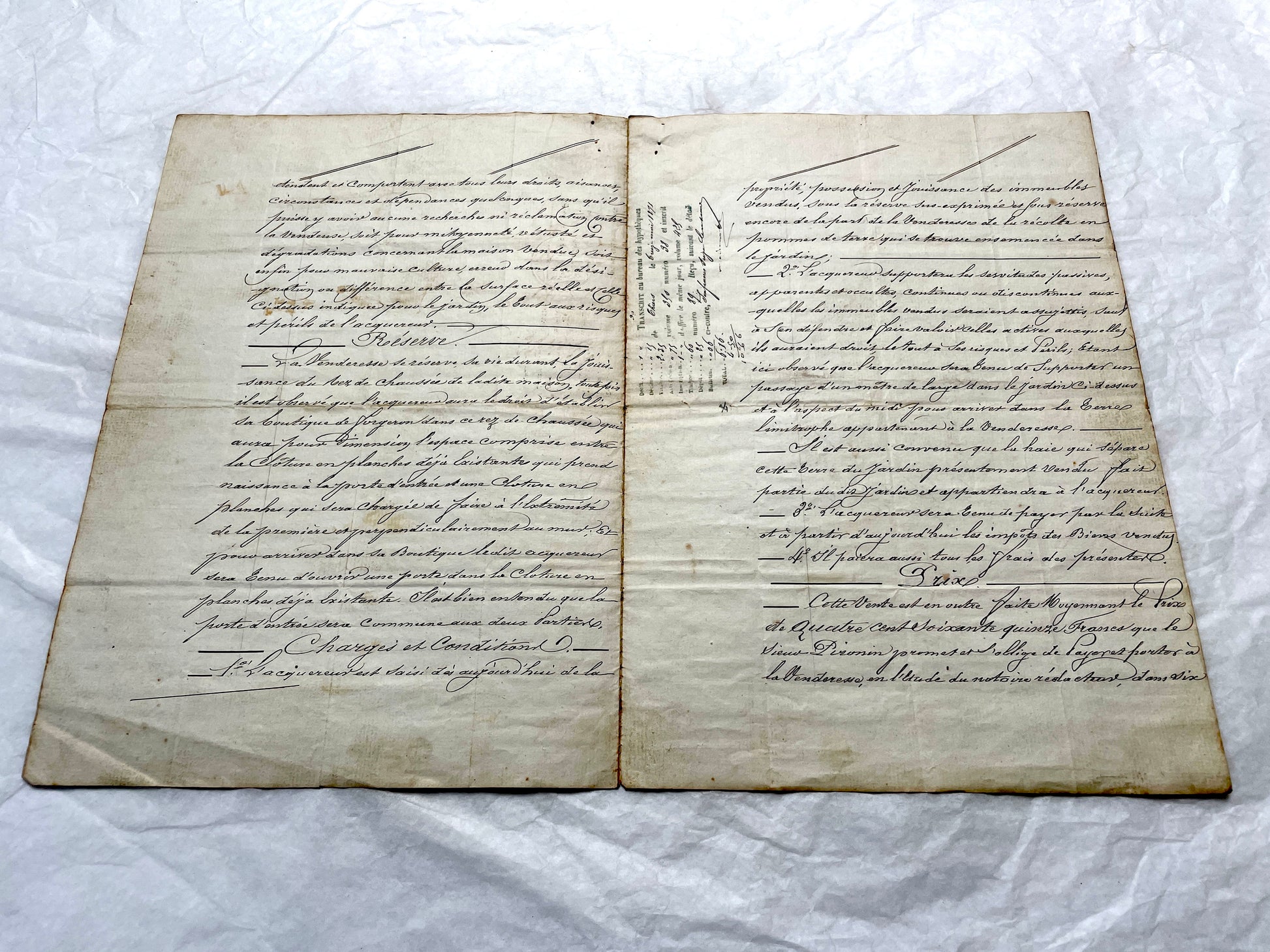 Mid 19th Century French Notarial Act from 1841 with ornate script and an Imperial stamp, a vintage legal document.