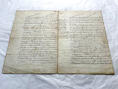 Mid 19th Century French Notarial Act from 1841 with ornate script and an Imperial stamp, a vintage legal document.