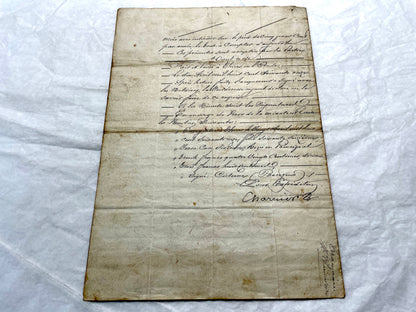 Mid 19th Century French Notarial Act from 1841 with ornate script and an Imperial stamp, a vintage legal document.