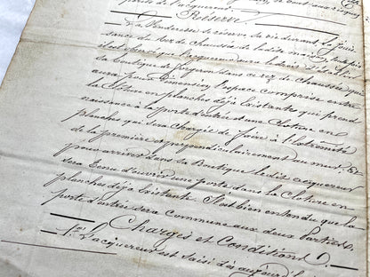 Mid 19th Century French Notarial Act from 1841 with ornate script and an Imperial stamp, a vintage legal document.