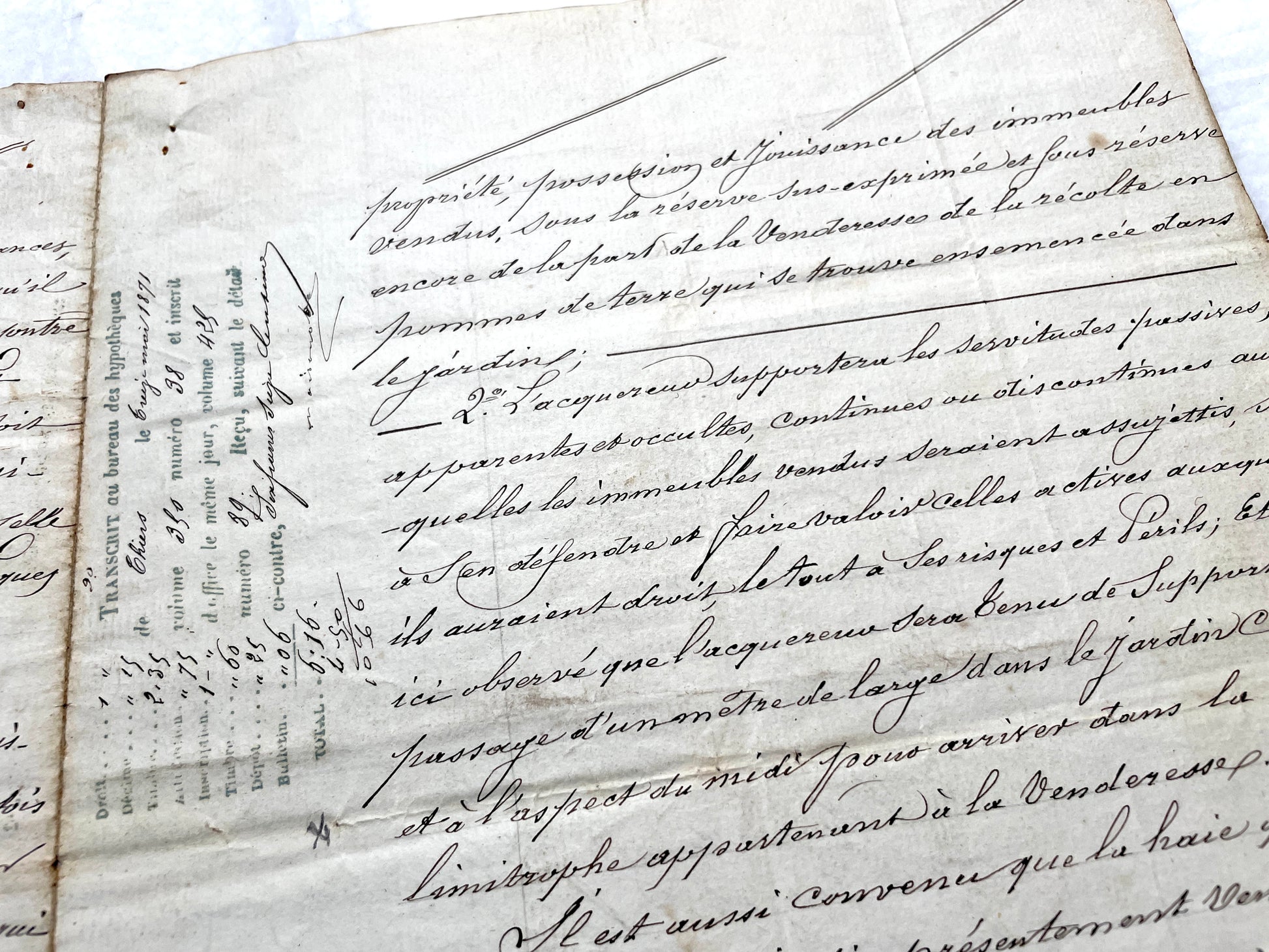 Mid 19th Century French Notarial Act from 1841 with ornate script and an Imperial stamp, a vintage legal document.