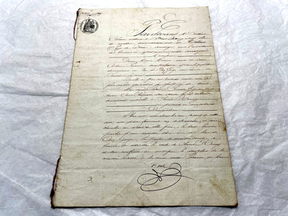 Late 19th Century French Notarial Act document with elegant calligraphy and an official Timbre Impérial stamp.