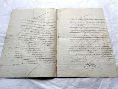 Late 19th Century French Notarial Act document with elegant calligraphy and an official Timbre Impérial stamp.
