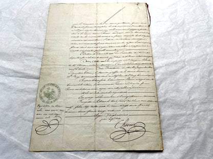 Late 19th Century French Notarial Act document with elegant calligraphy and an official Timbre Impérial stamp.