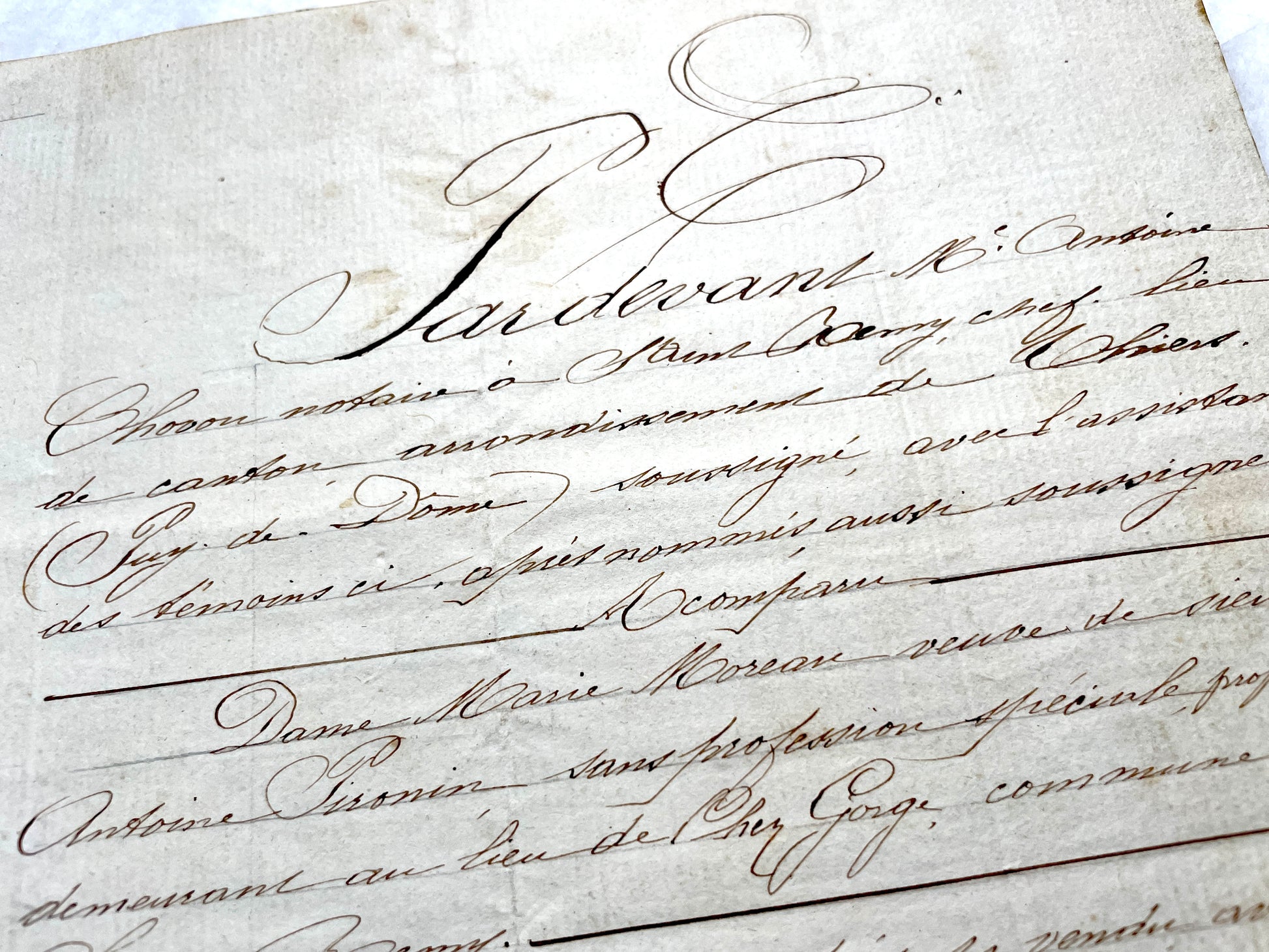 Late 19th Century French Notarial Act document with elegant calligraphy and an official Timbre Impérial stamp.