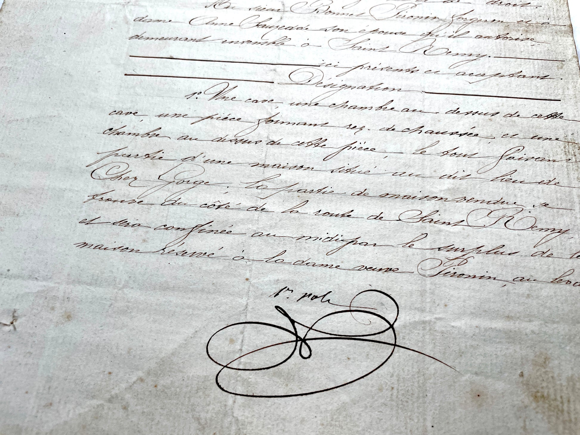 Late 19th Century French Notarial Act document with elegant calligraphy and an official Timbre Impérial stamp.