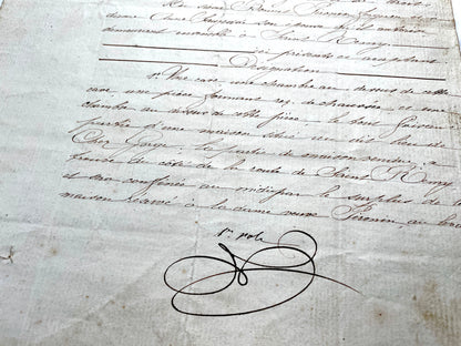 Late 19th Century French Notarial Act document with elegant calligraphy and an official Timbre Impérial stamp.