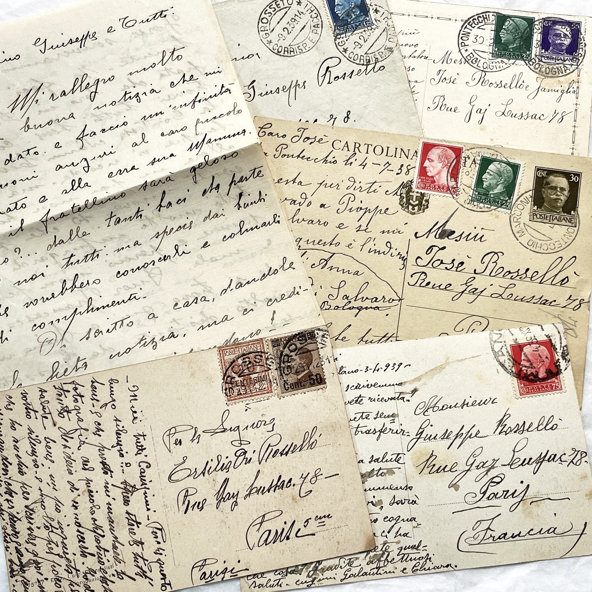 1930s - Vintage Italian Postcards Handwritten Letters - Historic European Correspondence Philately Collector Lot - From Italy to France