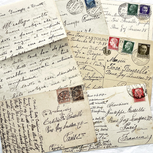 1930s - Vintage Italian Postcards Handwritten Letters - Historic European Correspondence Philately Collector Lot - From Italy to France