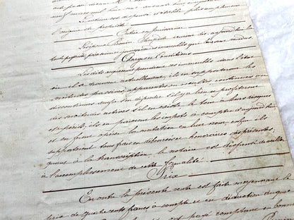 Late 19th Century French Notarial Act document with elegant calligraphy and an official Timbre Impérial stamp.