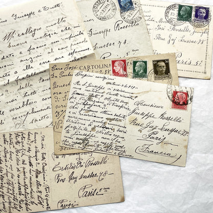 1930s - Vintage Italian Postcards Handwritten Letters - Historic European Correspondence Philately Collector Lot - From Italy to France