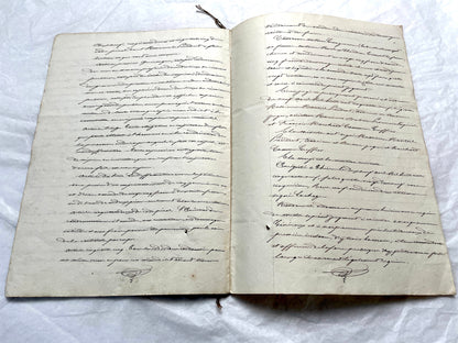 1800s French notarial act with handwritten text and imperial seals featuring a figure of justice and an eagle.