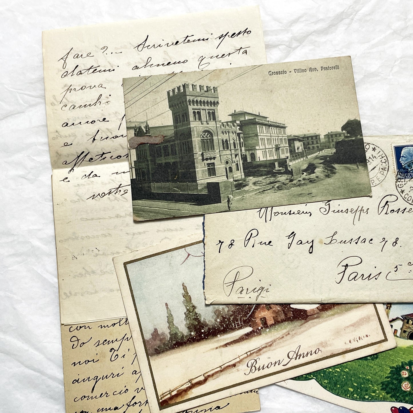 1930s - Vintage Italian Postcards Handwritten Letters - Historic European Correspondence Philately Collector Lot - From Italy to France