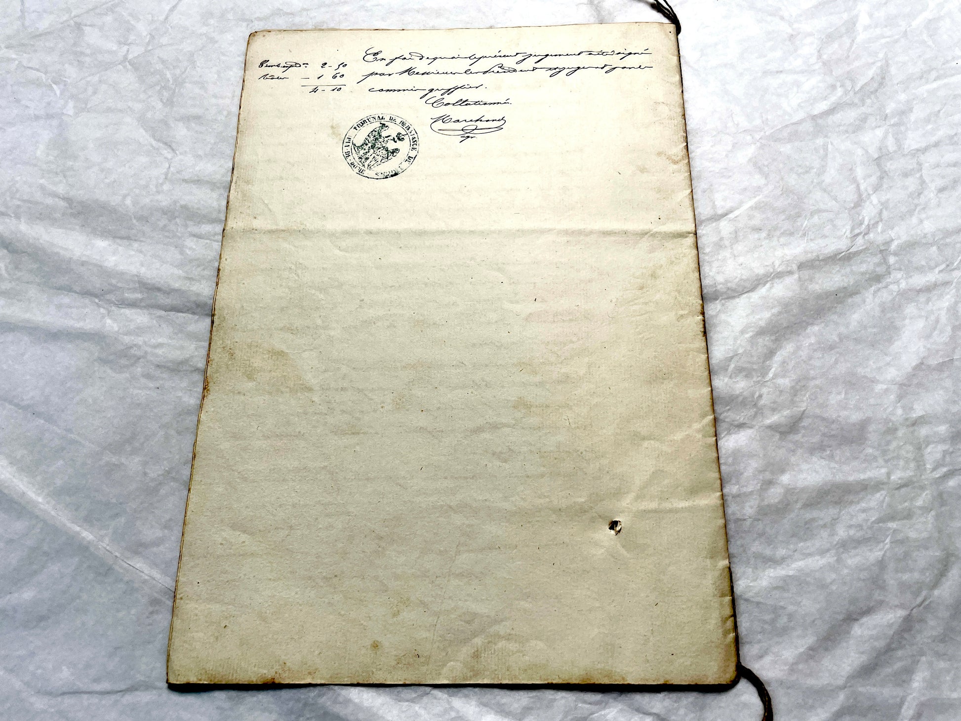1800s French notarial act with handwritten text and imperial seals featuring a figure of justice and an eagle.