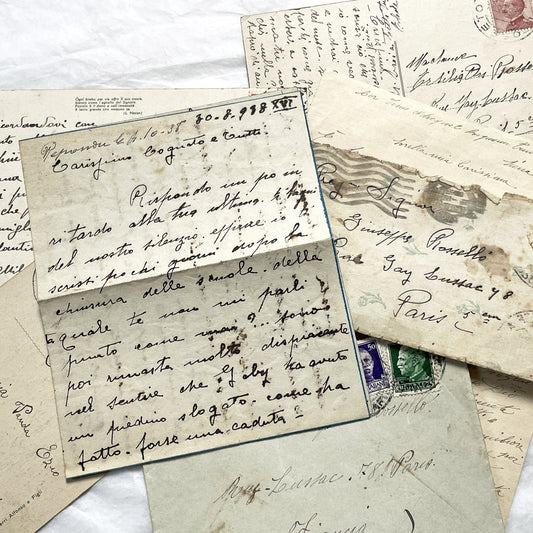 1930s - Vintage Italian-French Correspondence Lot - Personal Family Letters, Postcards, and Envelopes from Italy to France -  Ephemera