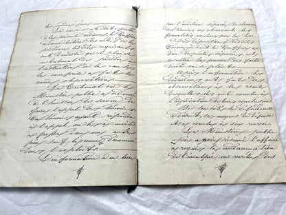 Mid 19th Century French notarial act, 1858, with elegant script and Imperial stamp featuring Justice figure.
