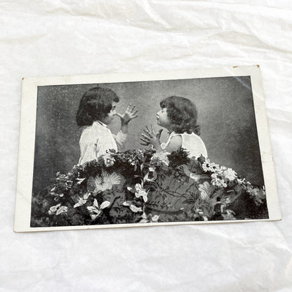 1900s - Vintage Children Postcard - Antique Photo Card - Two Young Girls Playing - Edwardian Era Ephemera Collectible
