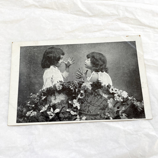 1900s - Vintage Children Postcard - Antique Photo Card - Two Young Girls Playing - Edwardian Era Ephemera Collectible
