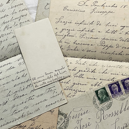 1910s - Antique Italian Ephemera Collection - Handwritten Letters - Vintage Postcards - Old Stamps - From Italy and France