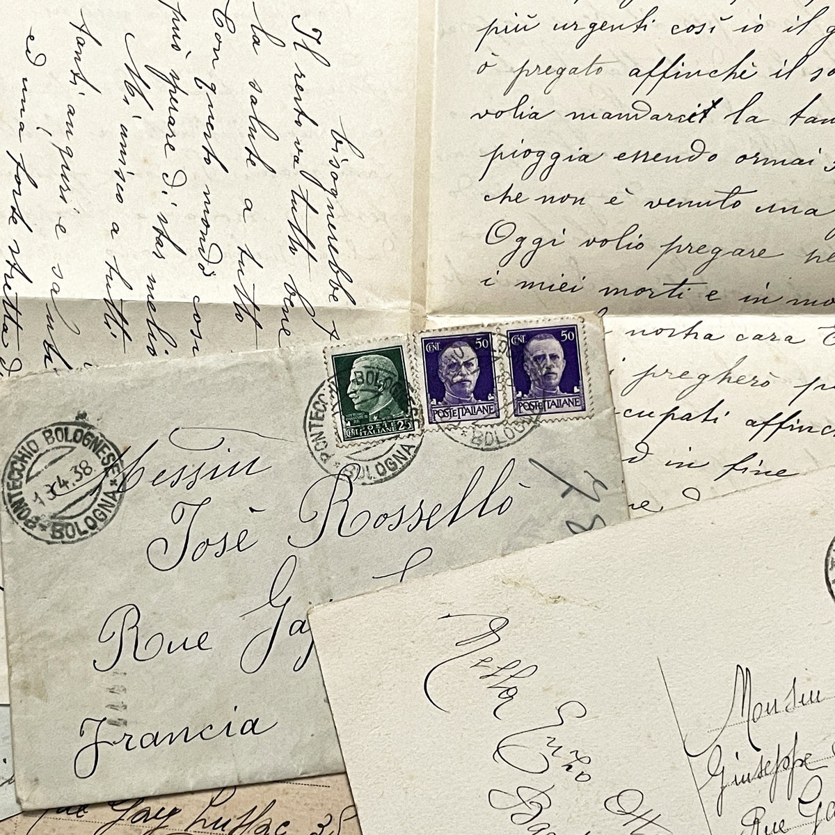 1910s - Antique Italian Ephemera Collection - Handwritten Letters - Vintage Postcards - Old Stamps - From Italy and France