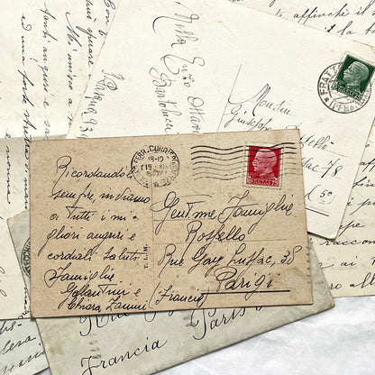 1910s - Antique Italian Ephemera Collection - Handwritten Letters - Vintage Postcards - Old Stamps - From Italy and France