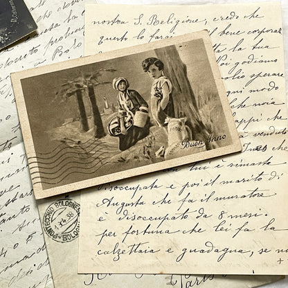 1910s - Antique Italian Ephemera Collection - Handwritten Letters - Vintage Postcards - Old Stamps - From Italy and France