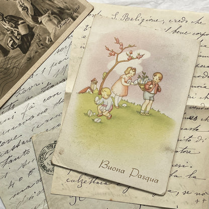 1910s - Antique Italian Ephemera Collection - Handwritten Letters - Vintage Postcards - Old Stamps - From Italy and France