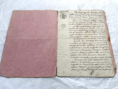 Mid 19th Century French notarial act - handwritten legal document with Royal stamp