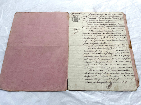 Mid 19th Century French notarial act - handwritten legal document with Royal stamp