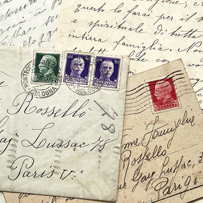 1910s - Antique Italian Ephemera Collection - Handwritten Letters - Vintage Postcards - Old Stamps - From Italy and France
