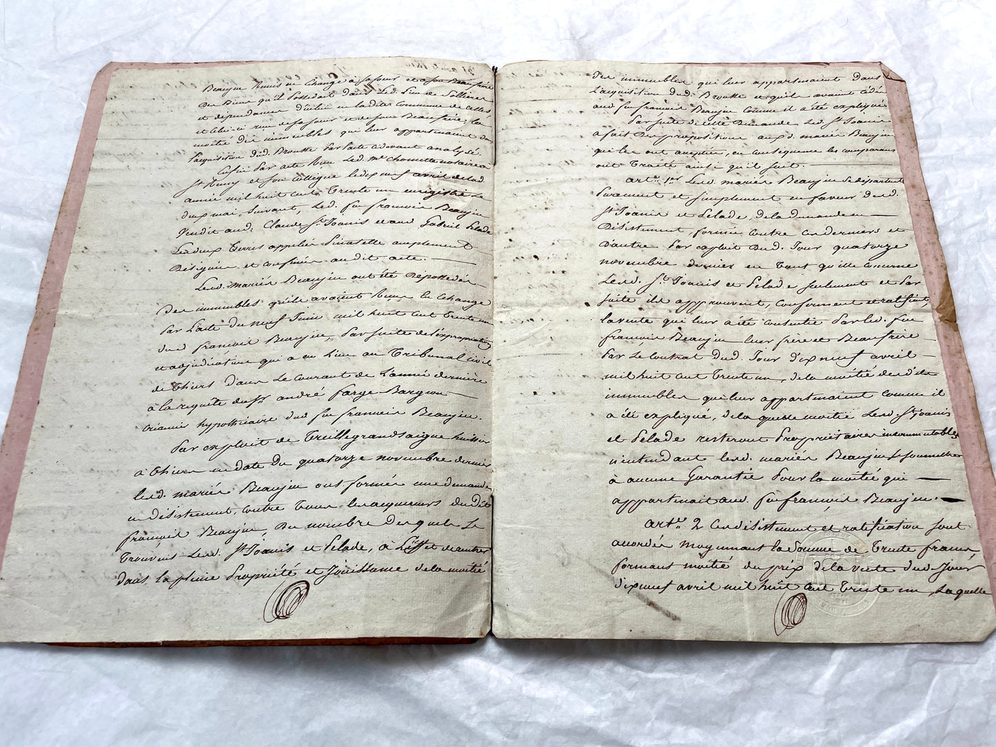Mid 19th Century French notarial act - handwritten legal document with Royal stamp