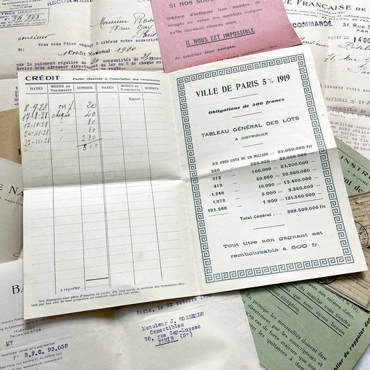 1920s - Vintage French Financial Documents Collection - Banque Nationale Mobilière - Ville de Paris Obligation - Historical Paper Ephemera