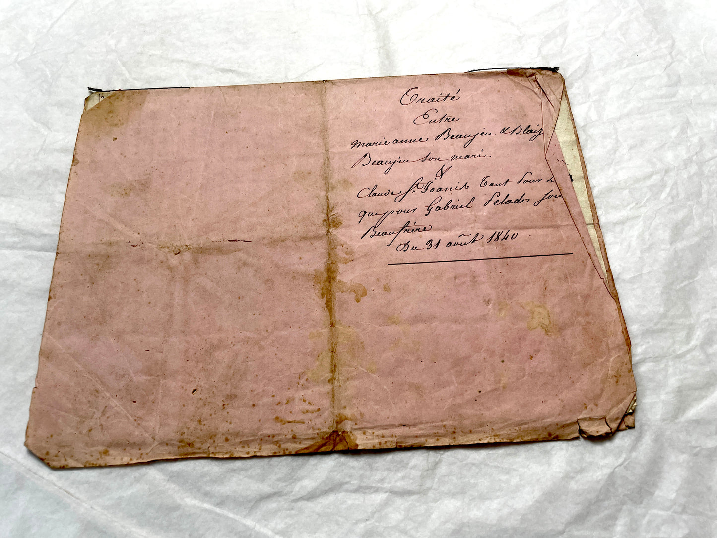 Mid 19th Century French notarial act - handwritten legal document with Royal stamp