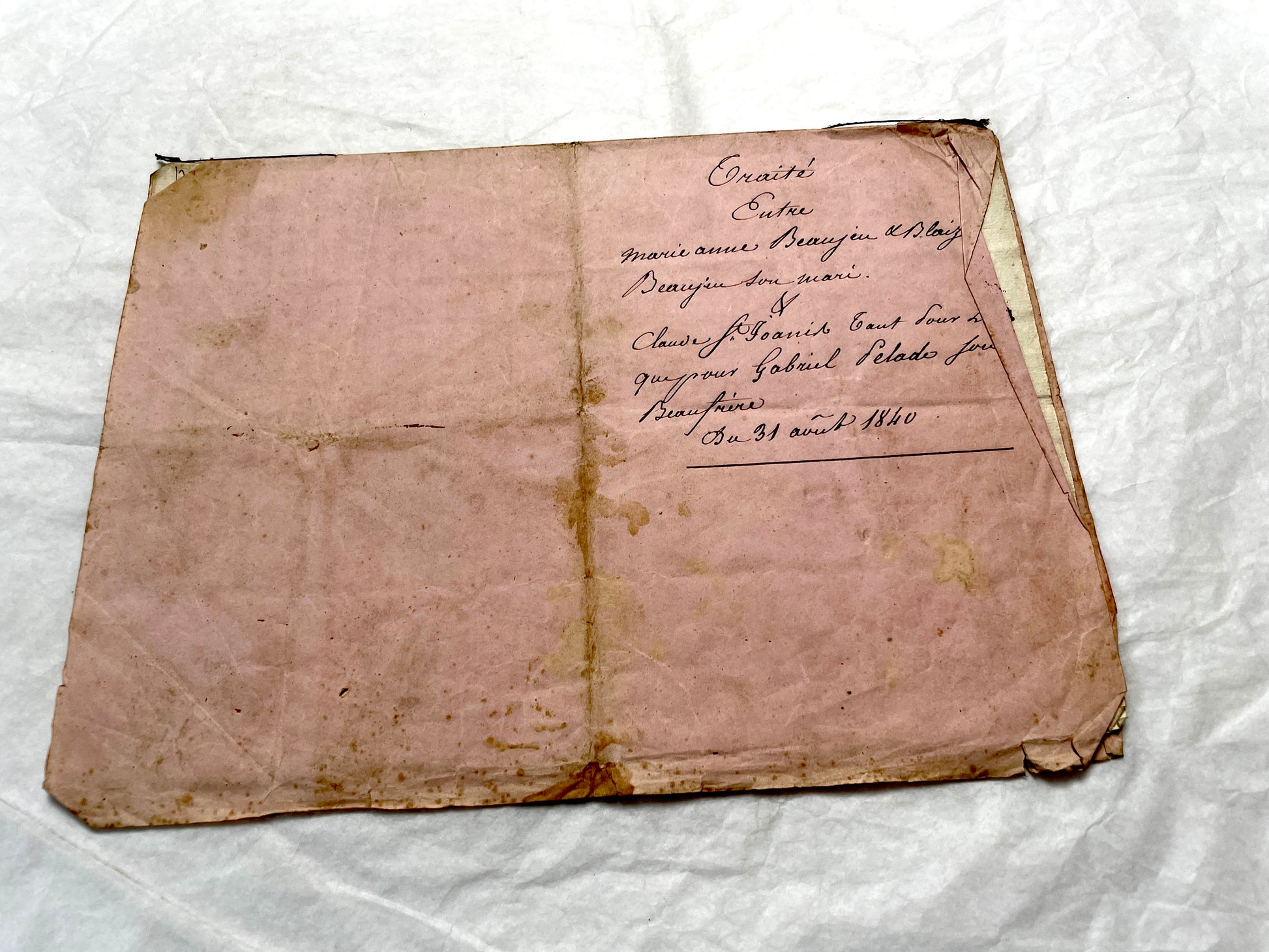 Mid 19th Century French notarial act - handwritten legal document with Royal stamp