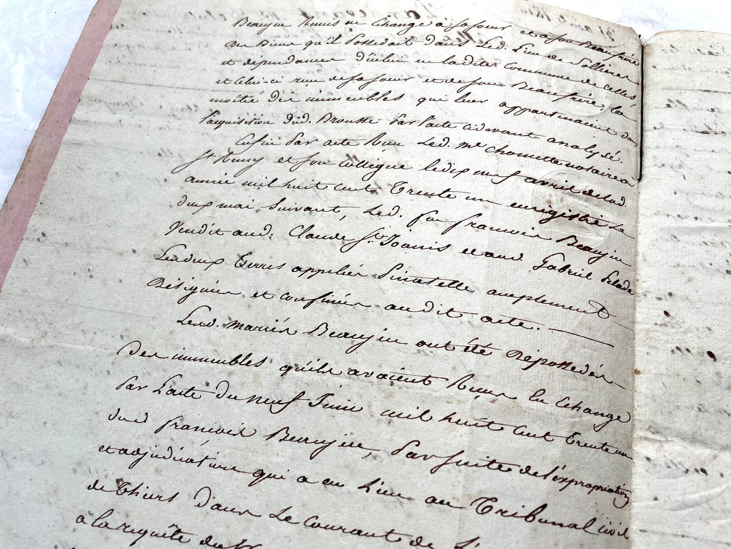 Mid 19th Century French notarial act - handwritten legal document with Royal stamp