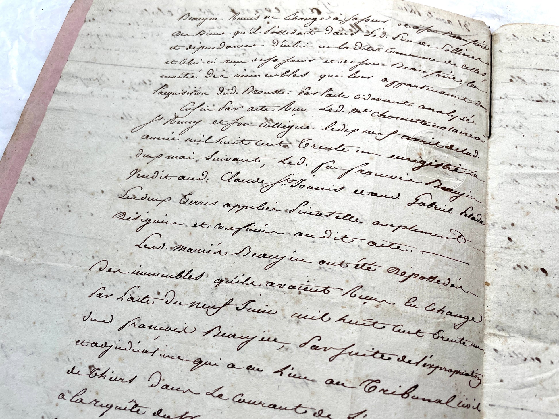 Mid 19th Century French notarial act - handwritten legal document with Royal stamp