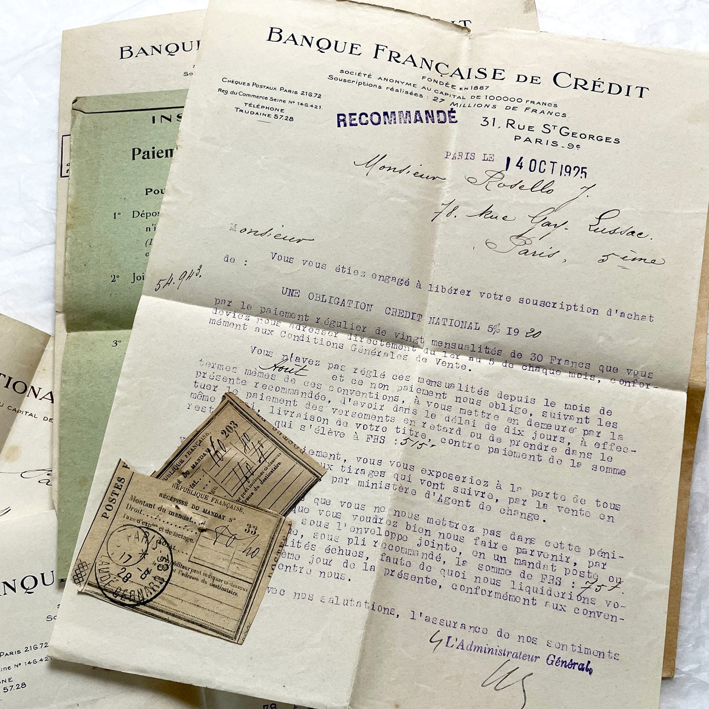1920s - Vintage French Financial Documents Collection - Banque Nationale Mobilière - Ville de Paris Obligation - Historical Paper Ephemera