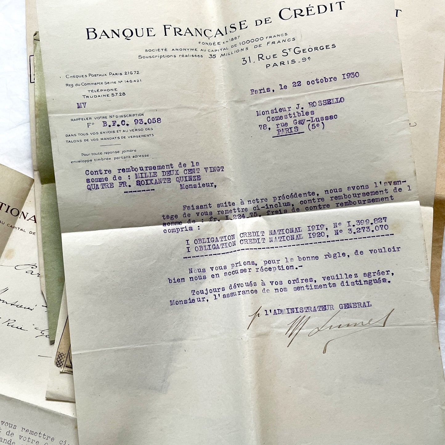 1920s - Vintage French Financial Documents Collection - Banque Nationale Mobilière - Ville de Paris Obligation - Historical Paper Ephemera