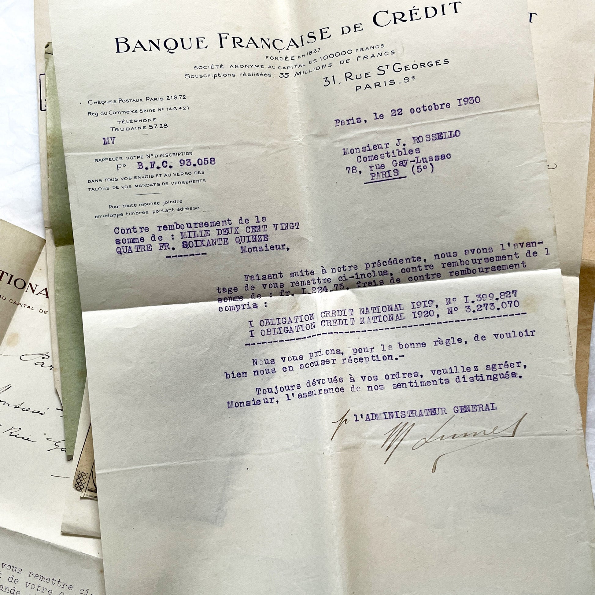 1920s - Vintage French Financial Documents Collection - Banque Nationale Mobilière - Ville de Paris Obligation - Historical Paper Ephemera