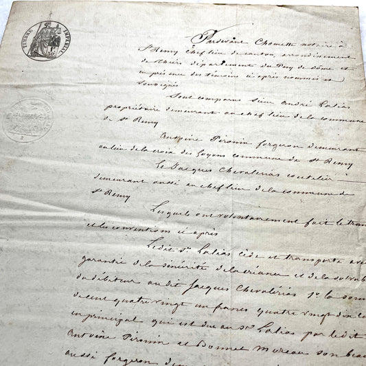 Mid 19th Century French notarial act with clear handwriting and 'Timbre Imperial' official tax stamp.